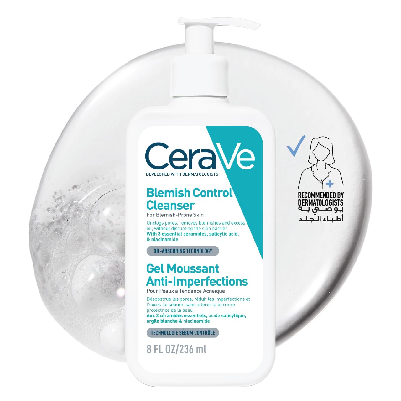 CeraVe Blemish Control Facial Cleanser 236ml - Salicylic Acid Gel Cleanser with Niacinamide and Ceramides for Blemish-Prone Skin, Cleanses Pores Without Stripping the Skin Barrier