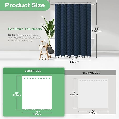 Vista 142 de Dynamene - Cortina de ducha, bohemia y rústica con rayas con chebrón en relieve, cortina texturizada para decoración de baño, juego de cortina A.