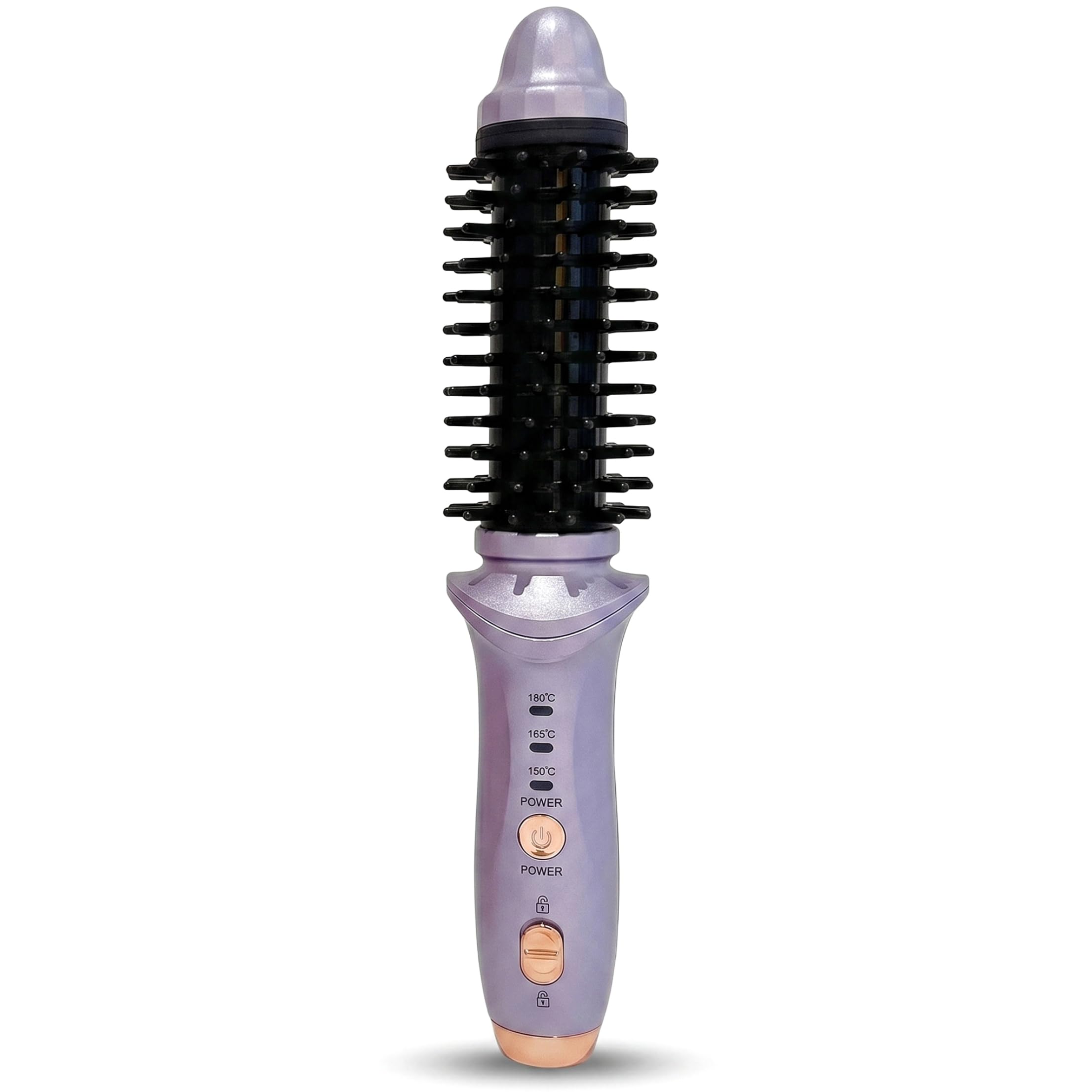 Cepillo redondo calentado inalámbrico morado con carga USB y selector térmico 6