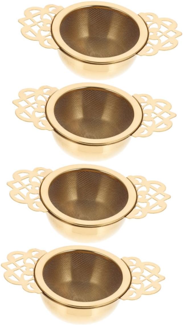 BESPORTBLE 4pcs Stainless Steel Tea Infusers Set Fine Mesh Strainers Reusable Tea Leaf Filter Sieve for Loose Leaf Brewing Gold Color for Home and Travel
