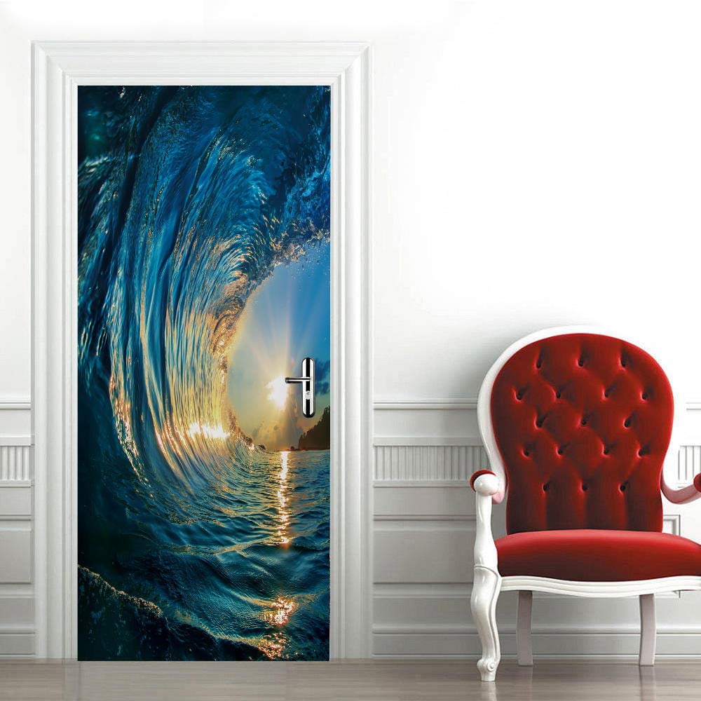 CBWRAW Sticker Porte 3D Trompe-l'œil Forêt Dorée – Autocollant Amovible Imperméable 77x200 Cm