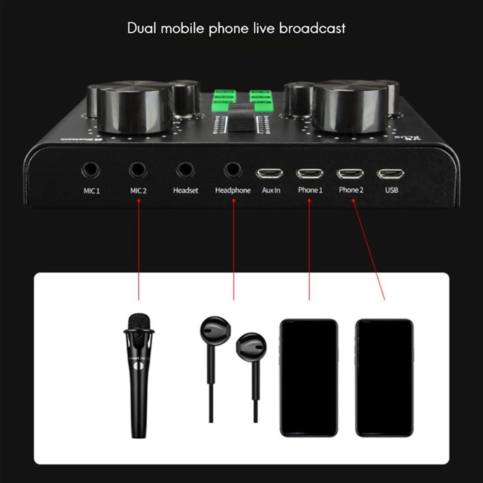 Professioneller Audiomixer, V8 Plus-Soundkarte für Live-Streaming, Voice-Changer-Soundkarte mit Mehreren Soundeffekten, Mixer für die Aufnahme