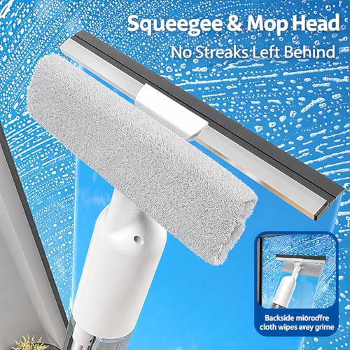 Image of 360 Rotating Spray Mop Kit, 3 Interchangeable Head Includes Rectangle and Round Mop Head for Floor Cleaning and Window Cleaning Head with 4Pcs Washable Microfiber Mop Pad for Wet and Dry Use