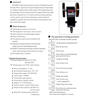 LK-90S Rolling Wheels Length Meter Counter with Control Function and Digital Display Cable with Plug, Landscape Display