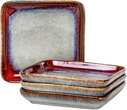 Square Dessert Plates Set of 4, 6 Inch Ceramic Appetizer & Side Plates | Reactive Glaze Small Plates for Desserts, Snacks, Appetizers and Side Dishes, Microwave and Dishwasher Safe