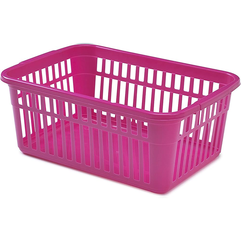 Concept4u Hot Pink Handy Basket 45cm Plastic Lightweight & Durable Laundry Basket Rectangular Storage Basket Ideal for Bedroom, Kitchen, Office, School Books, Stationery and Toiletries