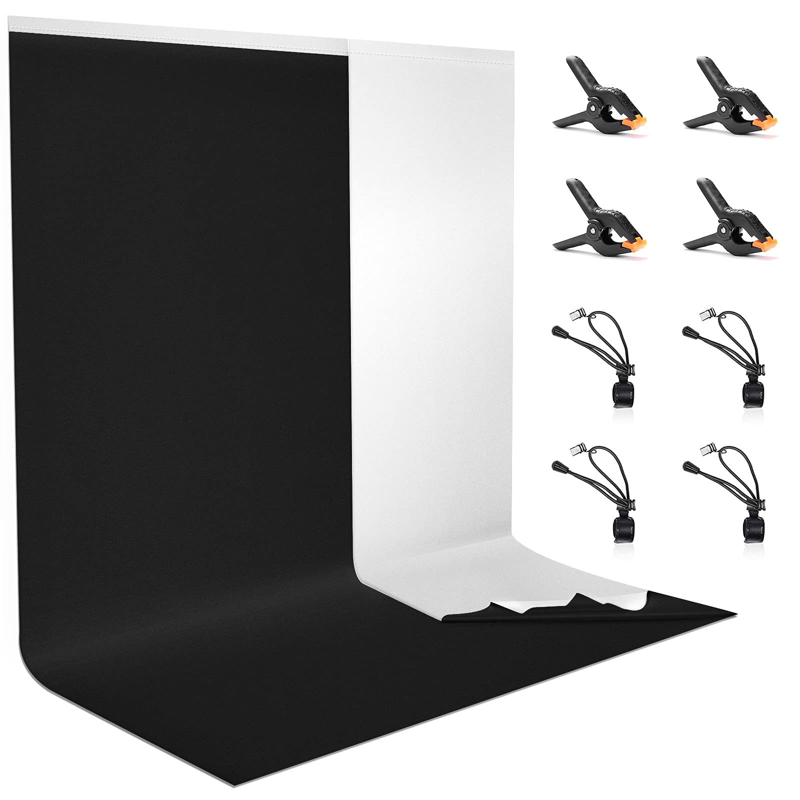 Vevelux Black/White Photography Background 2 x 3 m, Photo Background Made of 100% Polyester with 4 Large Studio Clamps & 4 Tarp Clips, Screen for Photo Studio, Video and TV