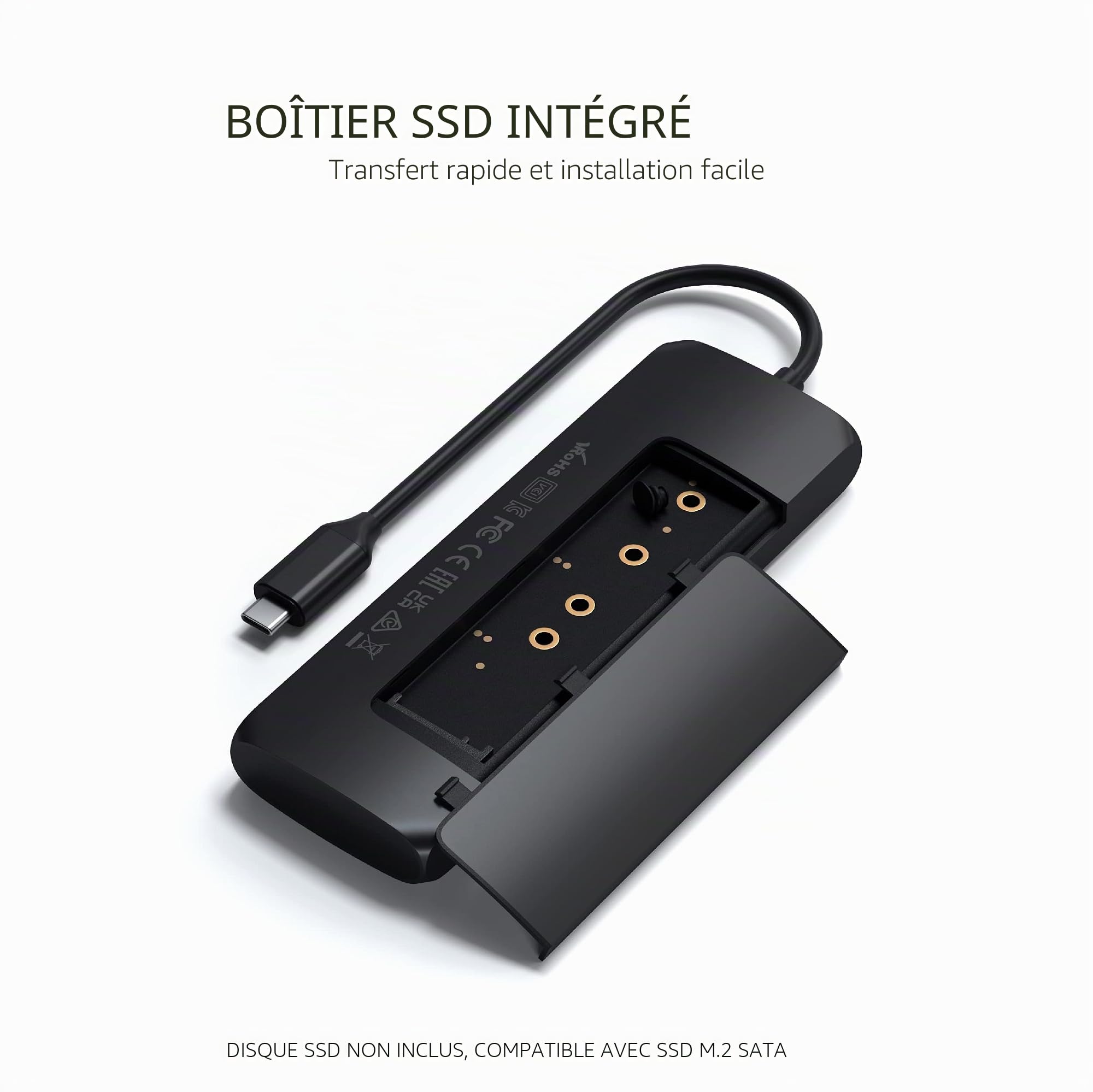 SATECHI Hub USB C 5 en 1 avec Boîtier SSD M.2 SATA, PD 100W, Noir Sidéral