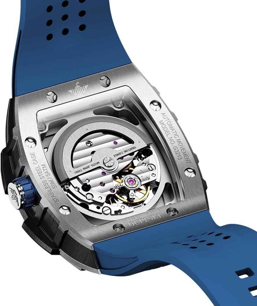 OUPINKE Watch Men Self Winding Luxury Skeleton Mechanical Business Dress Square Wrist Watches Calendar Black Watches - Image 3