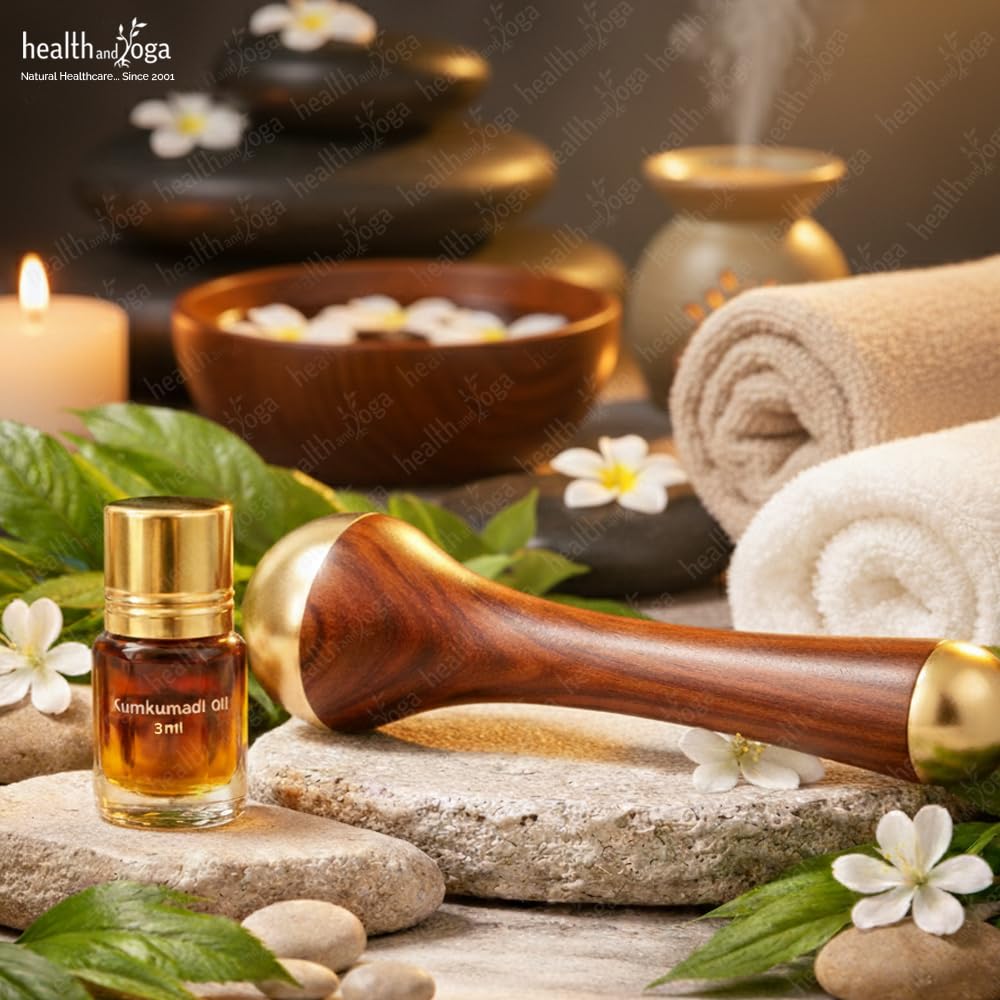HealthAndYoga BronzLift Kansa Baguette – Capuchon en bronze des deux côtés – Flacon d'huile de beauté ajoutée pour le visage – Outil de beauté ayurvédique pour le visage, le cou et sous les yeux –