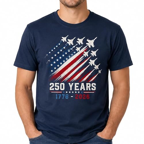 VIPIREL USA 250th Anniversary Shirt, 1776 2026 Patriotic Graphic Tee, 250 Years American Flag Shirt, Jet Flyover 4th of July Tee