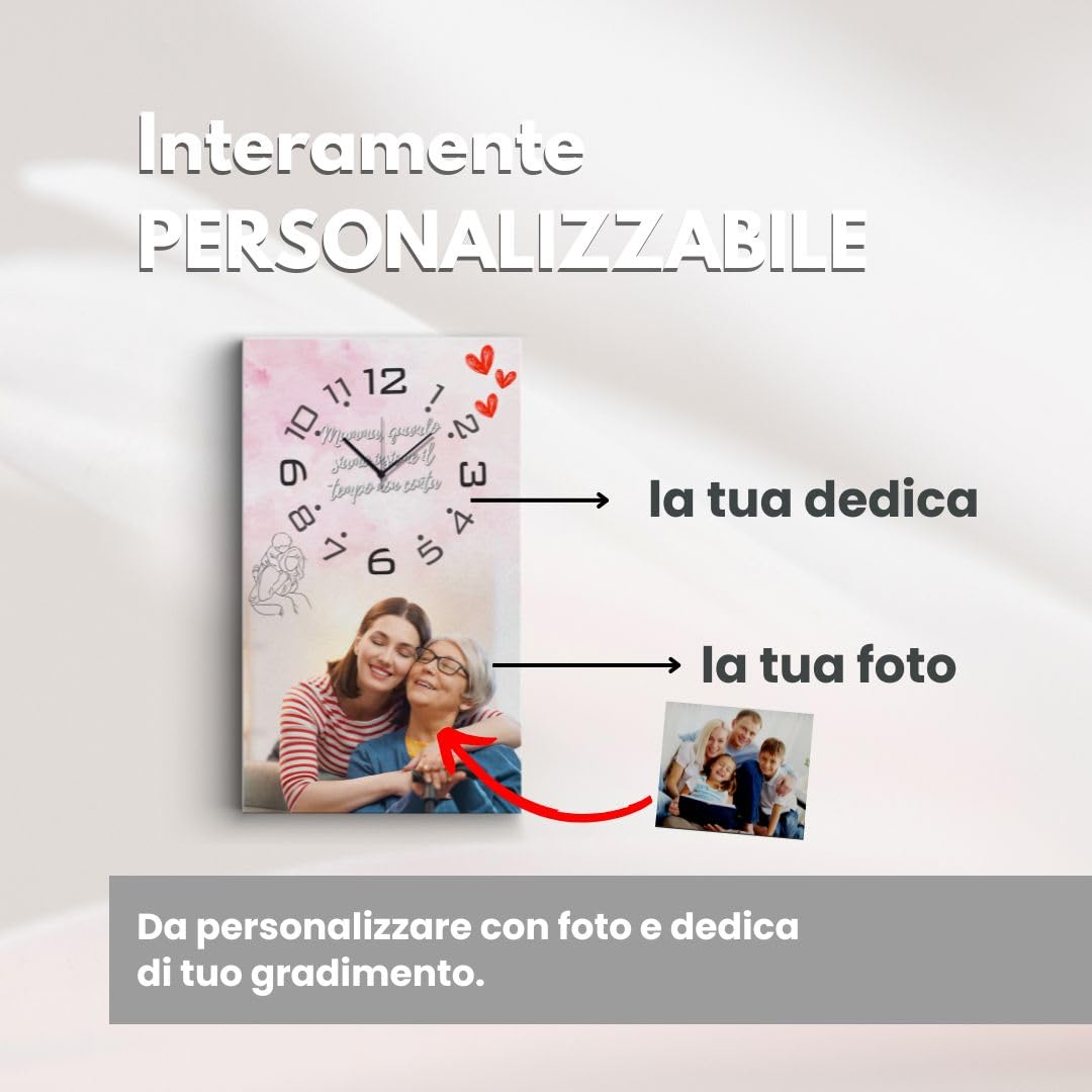 dodda - Quadro Personalizzato con Foto, Testo e Orologio con stampa in HD - Stampa Foto su Tela Personalizzata Idea Regalo Mamma
