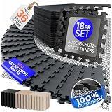 Bodenschutzmatte Fitness inkl. Gratis Anti-Rutschmatte - 18 Puzzlematten 30x30x1cm Trainingsmatte...