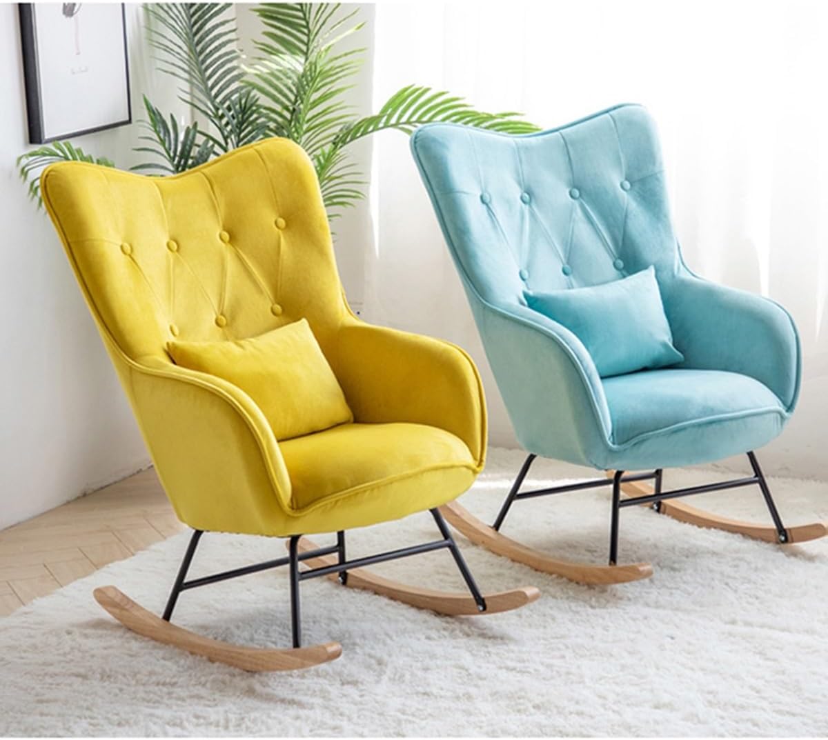 Rocking Chair Nursery Glider Rocker High Back Recliner Lounge Sofa Chair,Velvet Accent Chair for Nursery,Living Room,Modern Nursery Chair Rocker (Color : Dark Green)