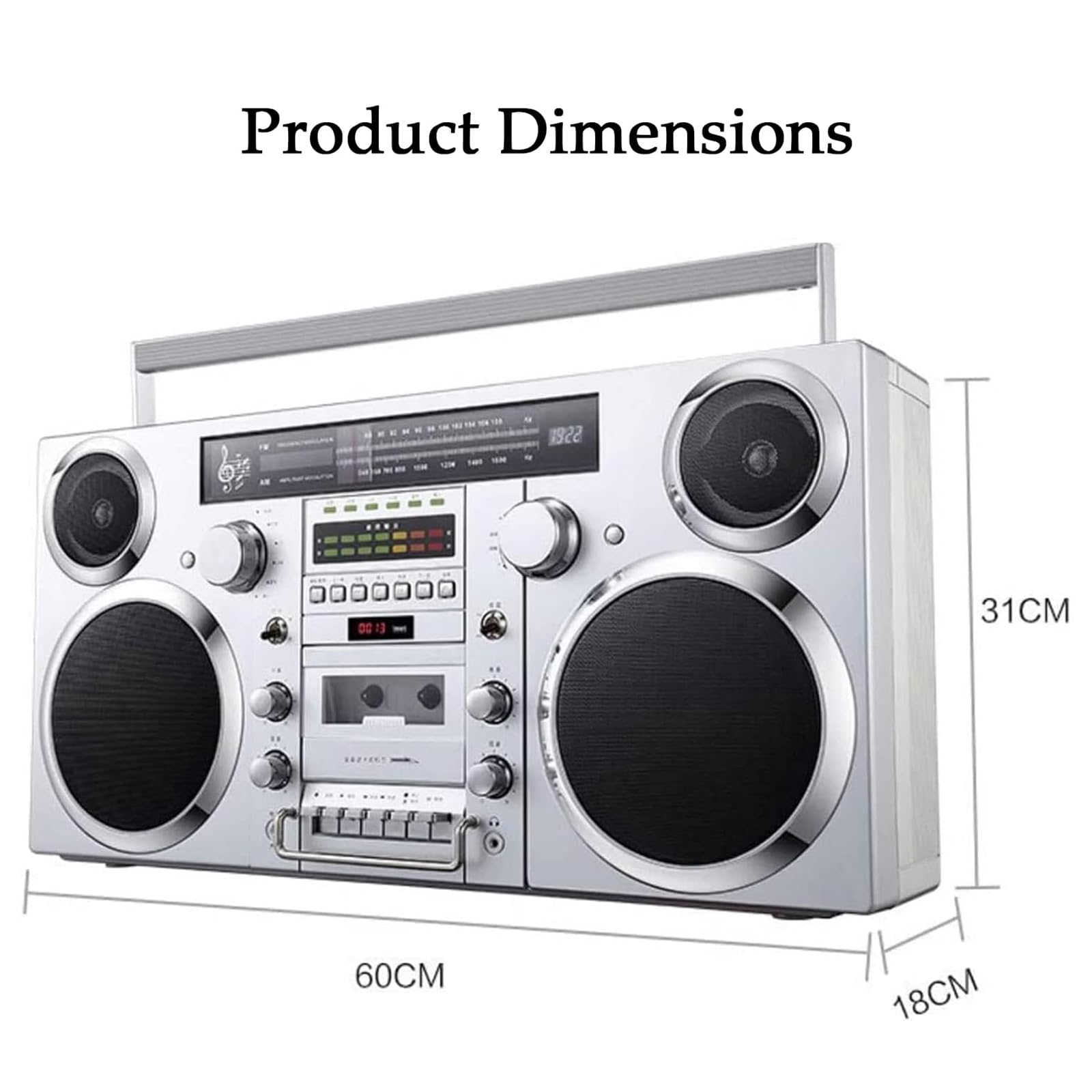 Lettore a nastro retrò con altoparlante Hi-Fi - Bluetooth, CD, USB, cassetta, AUX, jack per cuffie, boombox portatile per riunioni di famiglia e viaggi