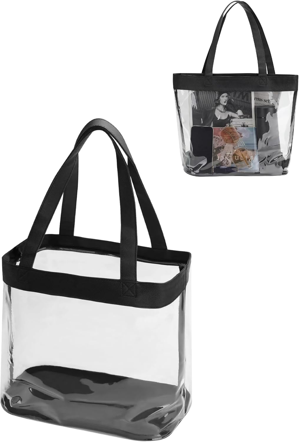Large clear tote bag for stadium events and crafting supplies.
