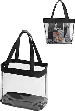 Large Clear Tote Bag Stadium Approved Plastic Yarn Holder for Crocheting Supplies Knitting Crochet Project Bag Craft Storage Transparent See Through Purse for Stadium Events 12 x6 x12, Black