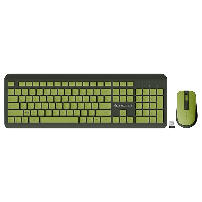 ZEBRONICS Companion 203, 2.4GHz Wireless Keyboard & Mouse Combo, Copilot AI Key, 12 Multimedia Keys, 1600 DPI Mouse, Silent Operation, High Precision Sensor, for Windows & Mac (Avocado)