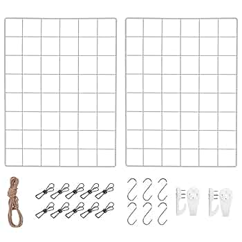 GBYAN Pack Of 2 Wall Grid Shelf DIY Iron Grid Photo Wall Decoration Pin Board Photo On The Memo Board Hanging (65 X 45 Cm