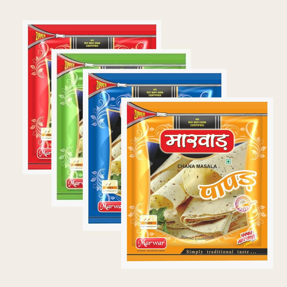 Marwar Combo Saver Papad Pack (Moong Punjabi, Moong Special, Chana Masala, Urad Dal Papad), 1600G Zipper Pack (400G Each), Size: 7 Inches, Contains 112-120 Papads (B0822CHMTX) Amazon Price History, Amazon Price Tracker