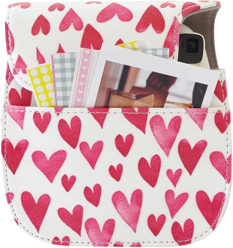 SAIKA Protective Case for Fujifilm Instax Mini 11 Instant Camera - Premium PU Leather Bag with Removable Strap [Love Heart]