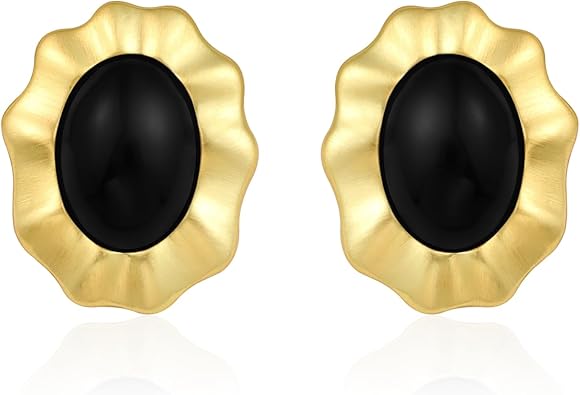Mytys Gold Stud Earrings for Women Black Stone - Gold Chunky Earrings Vintage - Black and Gold Earrings Trendy Hypoallergenic Jewelry