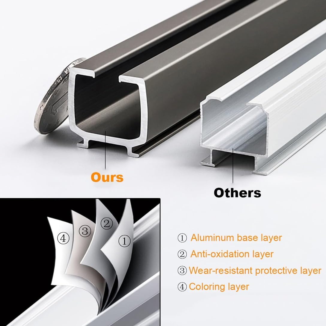 Aluminum Double Curtain Rail Track - Adjustable Ceiling/Wall Mount Curtain Rod for Room Divider - Versatile 70cm to 600cm (Champagne, 2.95FT/90cm)