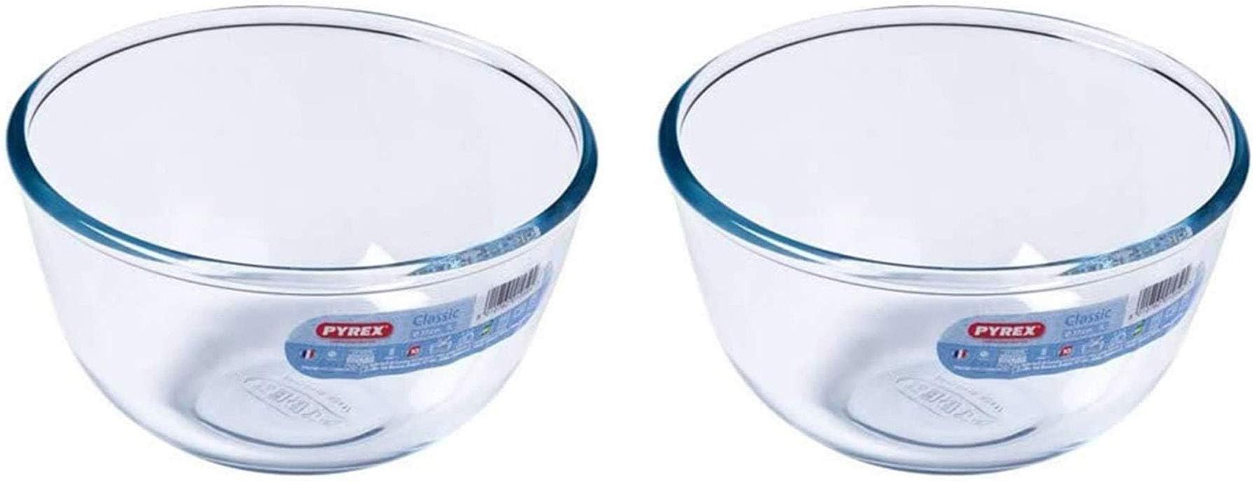 Pyrex Classic Round Glass Bowl Ovenproof and Microwave Safe 0.5 Litre Transparent (Pack of 2)