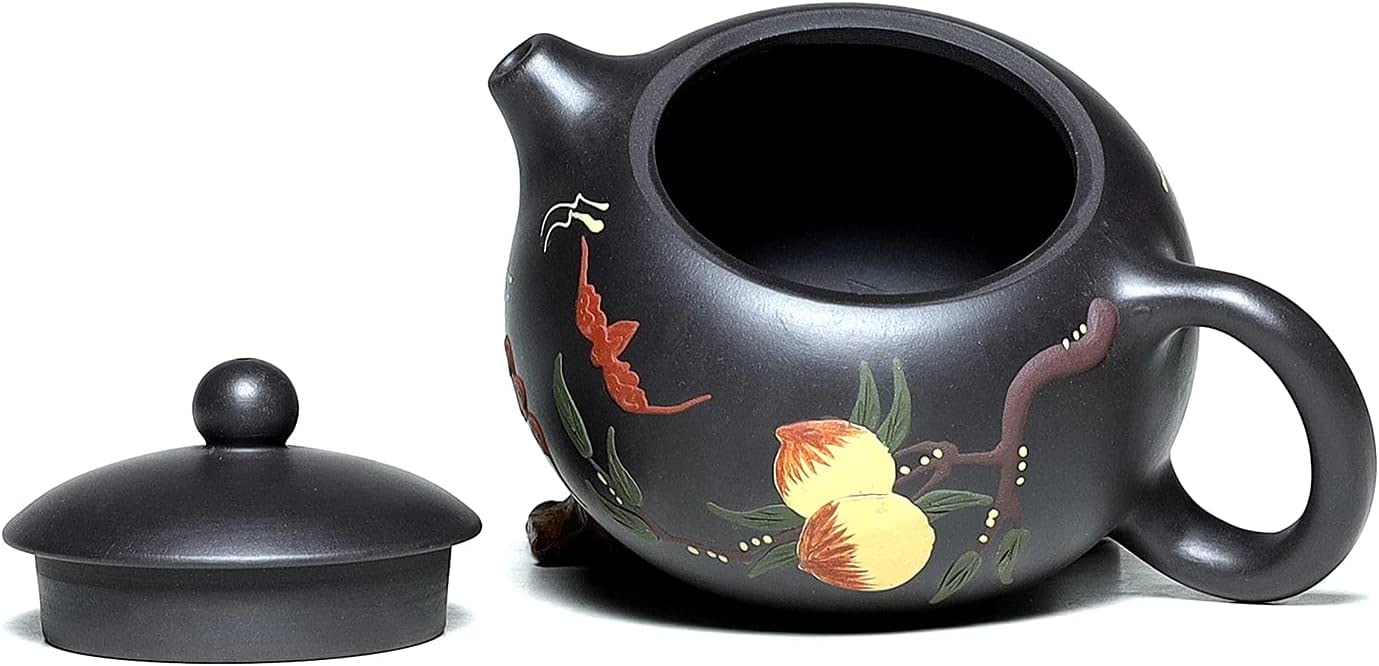 Zisha zestaw czajniczek do herbaty - Lotus Shipiao 200 ml, chiński oryginalny gliniany ręcznie czajniczek z 2 kubkami, herbata liściasta Kung Fu, czarna złota glina