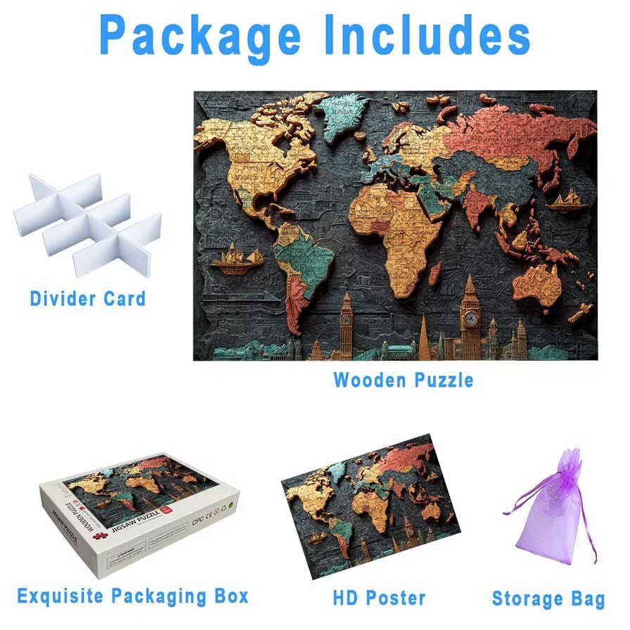 Puzzle 5000 elementów dla dorosłych, puzzle 5000 sztuk mapy świata dla dorosłych, duże drewniane puzzle z pudełkiem, gra koncentracyjna dla całej rodziny, do dekoracji domu, prezent dla kobiet, -7445