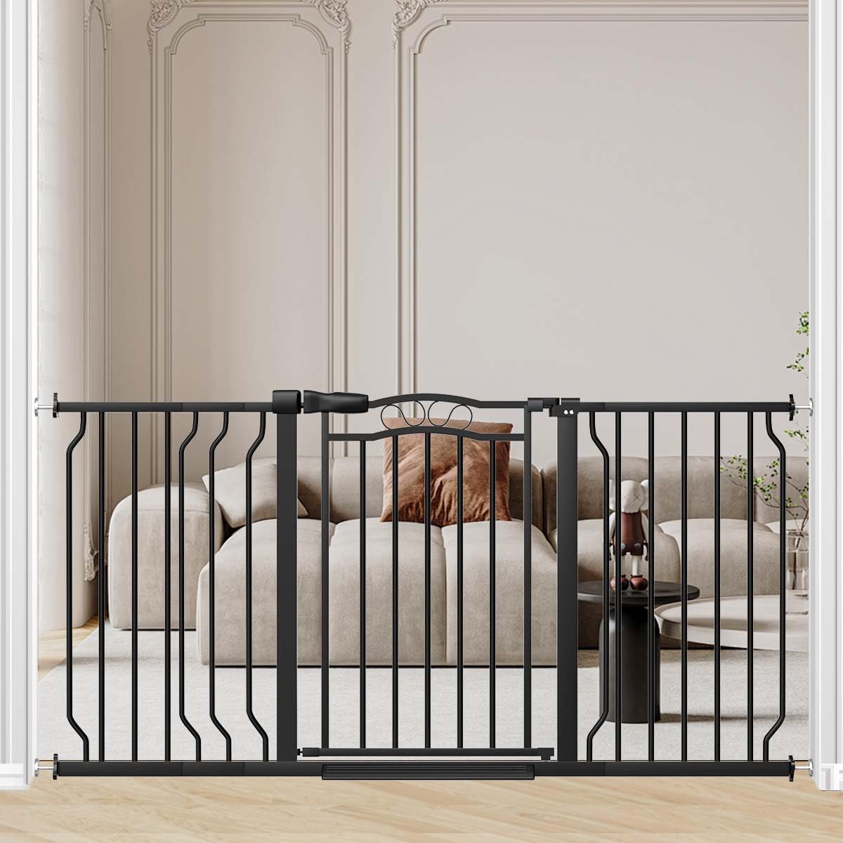 Fairy Baby 53.1"-62.5" Extra Wide Baby Gates for Stairs & Doorways, Long Baby Safety Child Toddler Gate Pressure Mounted No Drill, Metal Auto Close Large Pet Dog Gate Walk Thru Indoor Outdoor, Black