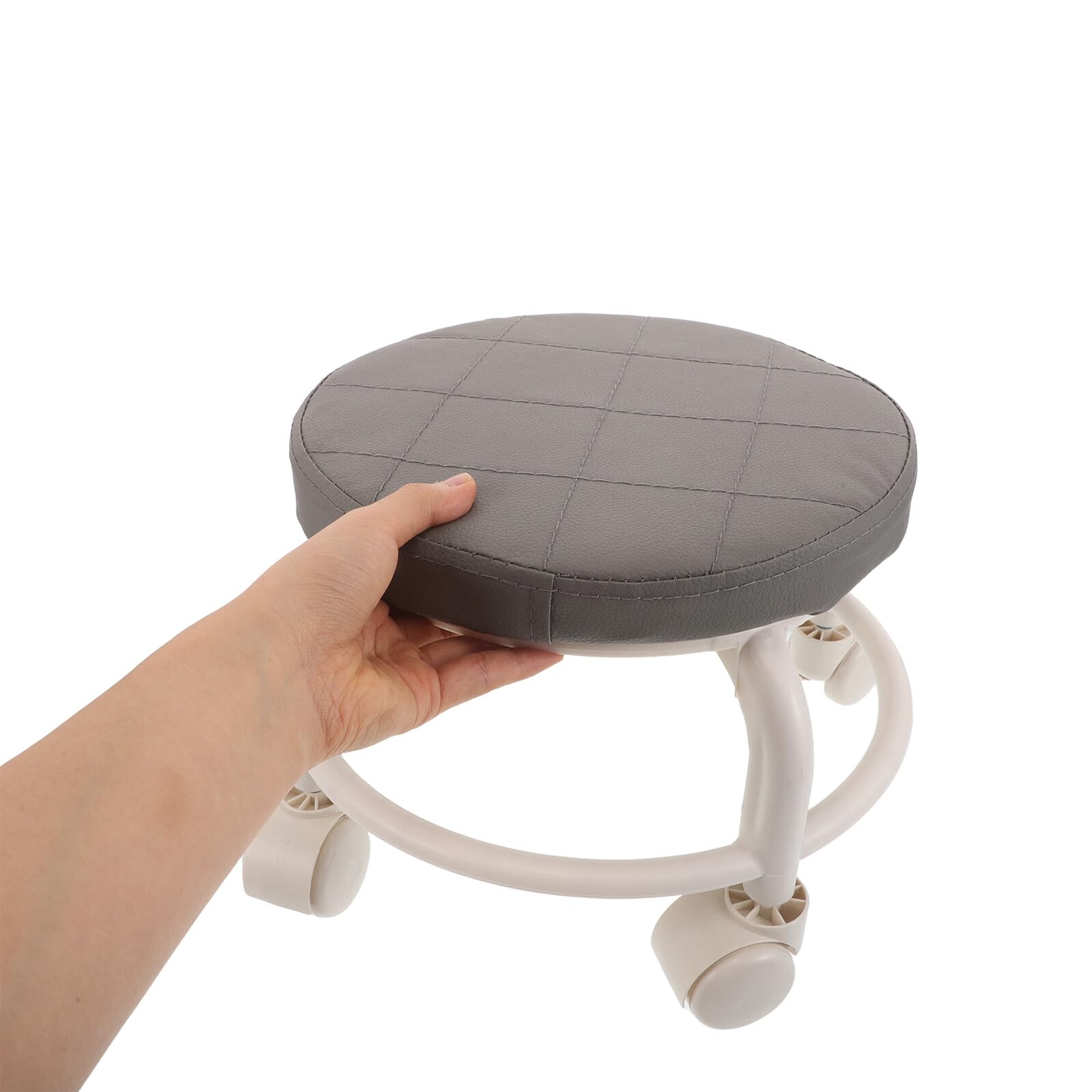 Sgabello Girevole con Ruote in Pelle PU Sgabello Basso Rotondo 25 CM per Salone Spa Manicure Mobile Professionale per Casa Ufficio Garage e Centro Estetico