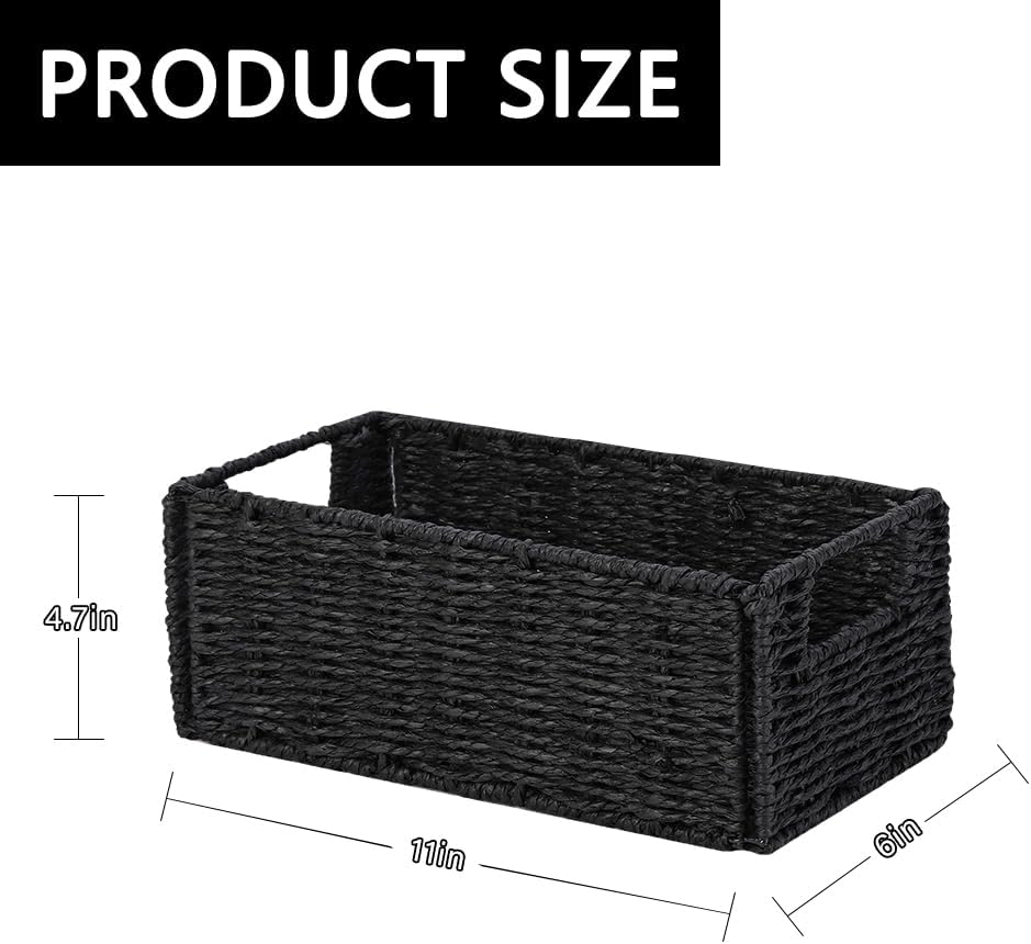 Small Wicker Baskets, Wicker Woven Storage Basket Toilet Paper Baskets with Handles, Towel Basket for Bathroom Organizing Shelves (Black)