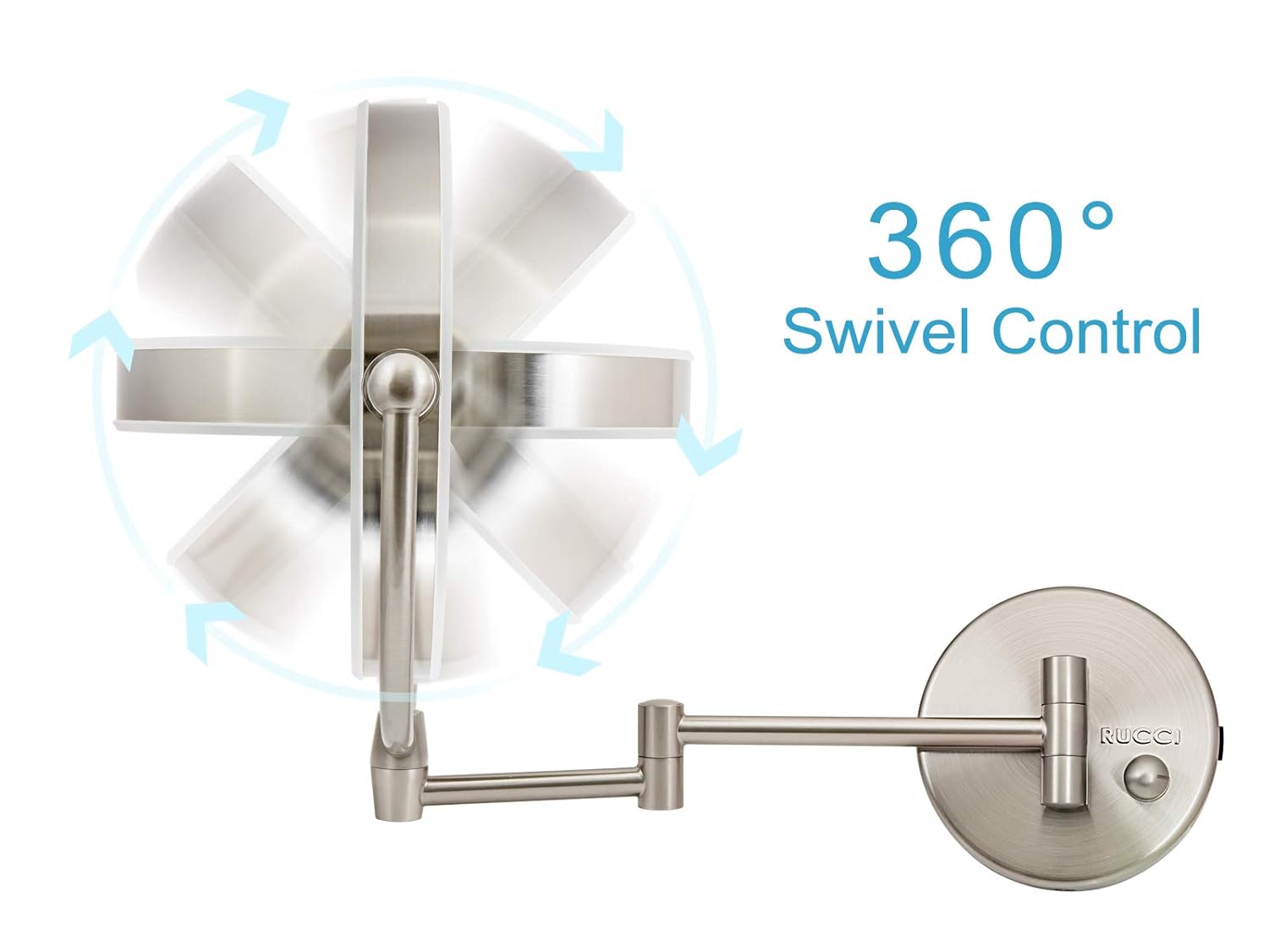 Hottest Sales Wall Mount LED Lighted Makeup Mirror, AC Adaptor, 10x/1x Magnification, Satin Nickel Finish 8.6D x 17.5L by Rucci