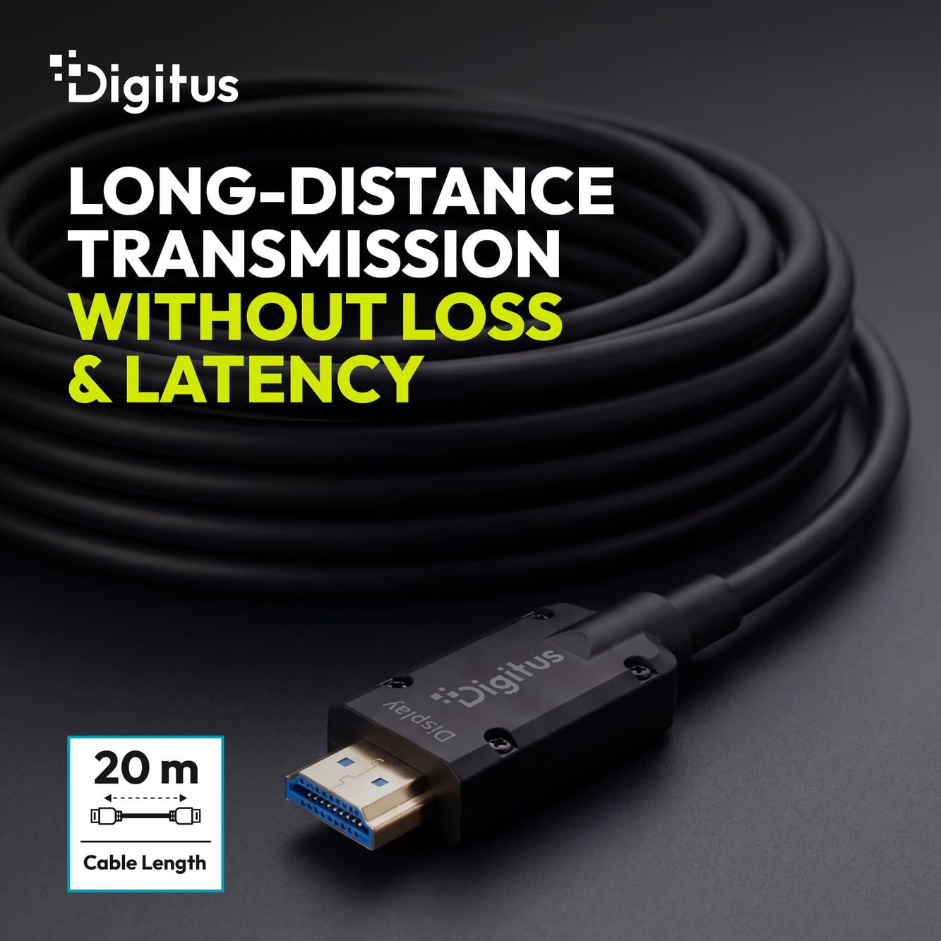 DIGITUS Cable HDMI de fibra óptica – 20 m – UHD 8k 60 Hz, 4k 120 Hz