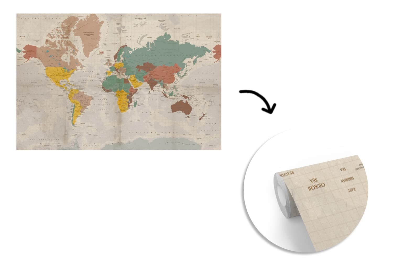 Selbstklebend Tapete Wandpapier Wandaufkleber Fototapete Tapeten Wanddeko 330x220 cm Weltkarte - Vintage - Atlas - Kind - Kind - Mädchen