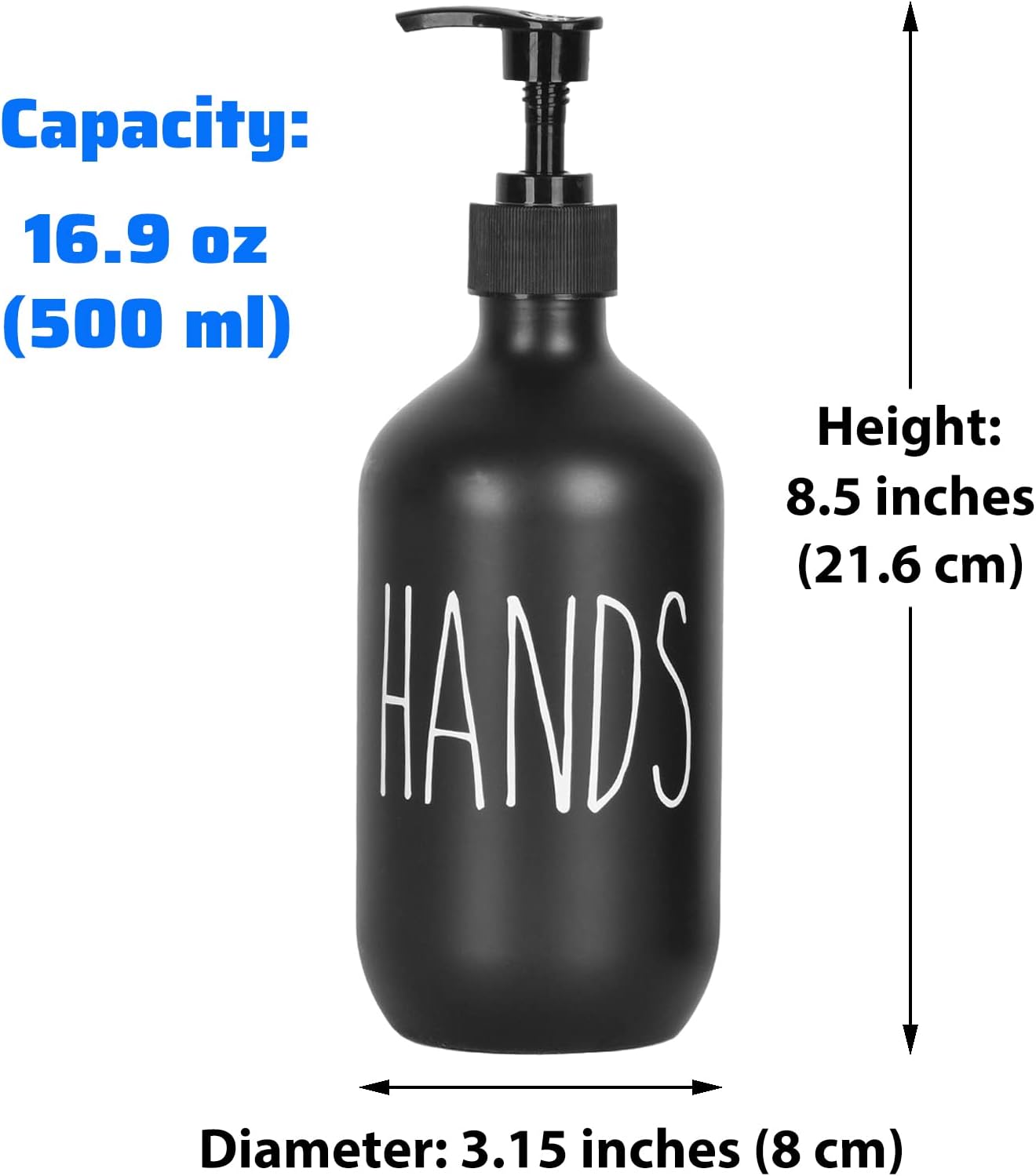 Hand Soap Dispenser 500ml Large Plastic Soap Dispenser Refillable Pump Liquid Sanitizer Bottle for Kitchen Bathroom Cute Farmhouse Style Home Decor (Black) image 2