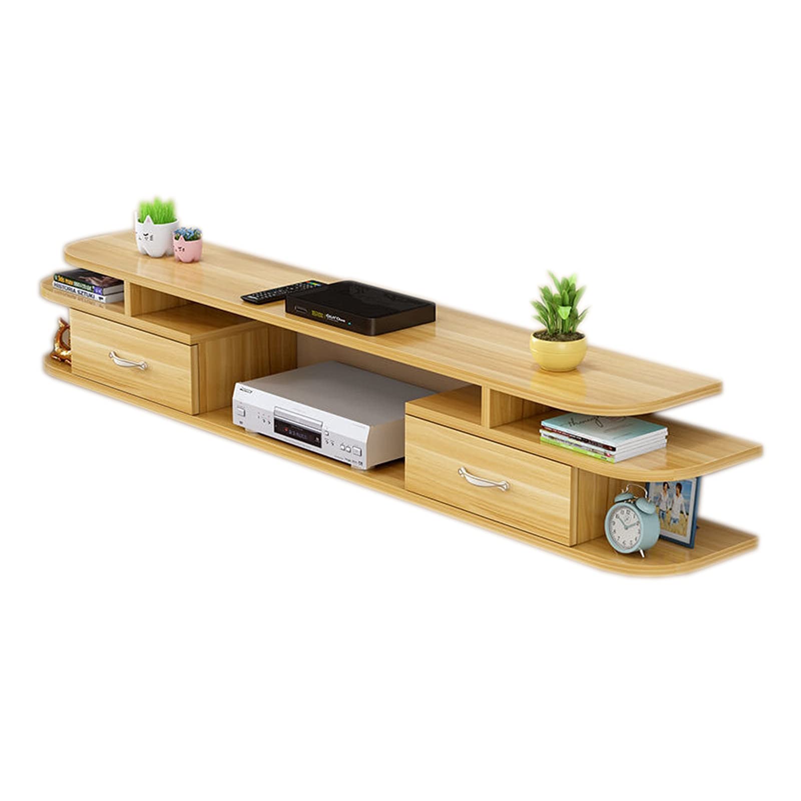 Console de divertissement flottante en bois pour libérer l'espace au sol du salon