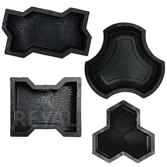 Reyal Combo Paver Block Mould Pack of 4 (Black PVC) Make in India | PVC Rubber Mould | Outdoor Paving Stone Maker