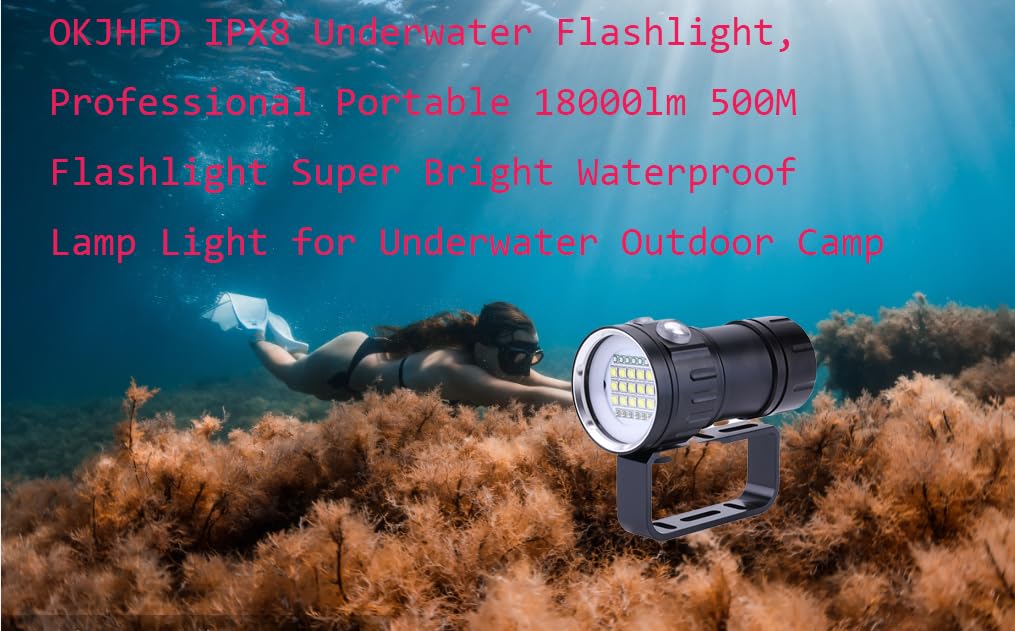 Linterna subacuática OKJHFD IPX8,Linterna de buceo , linterna profesional portátil de 18000lm 500M, lámpara impermeable superbrillante para campamento al aire libre