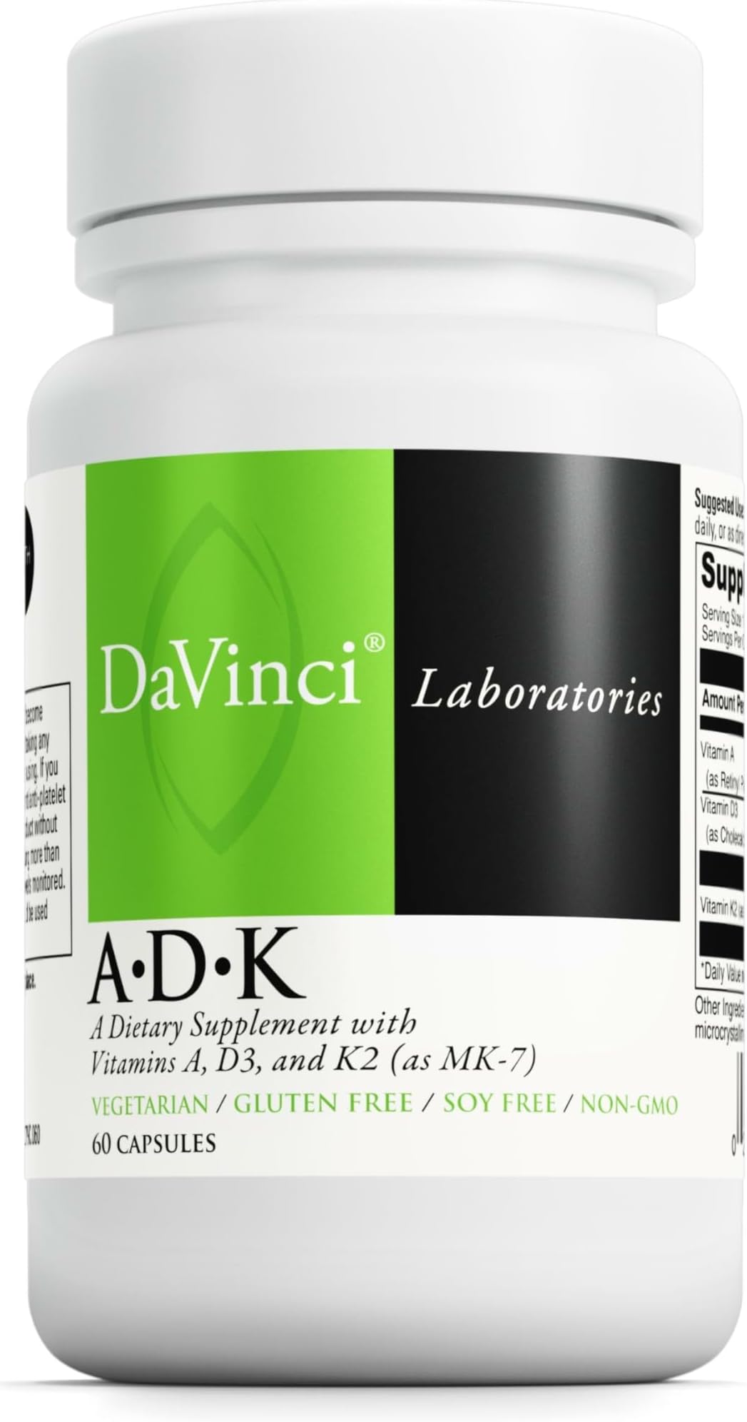 Davinci Laboratories â€“ A.D.K, Vitamins A, D and K Support Bone Health and Calcium Absorption, 60 Capsules, Non-GMO Ingredients