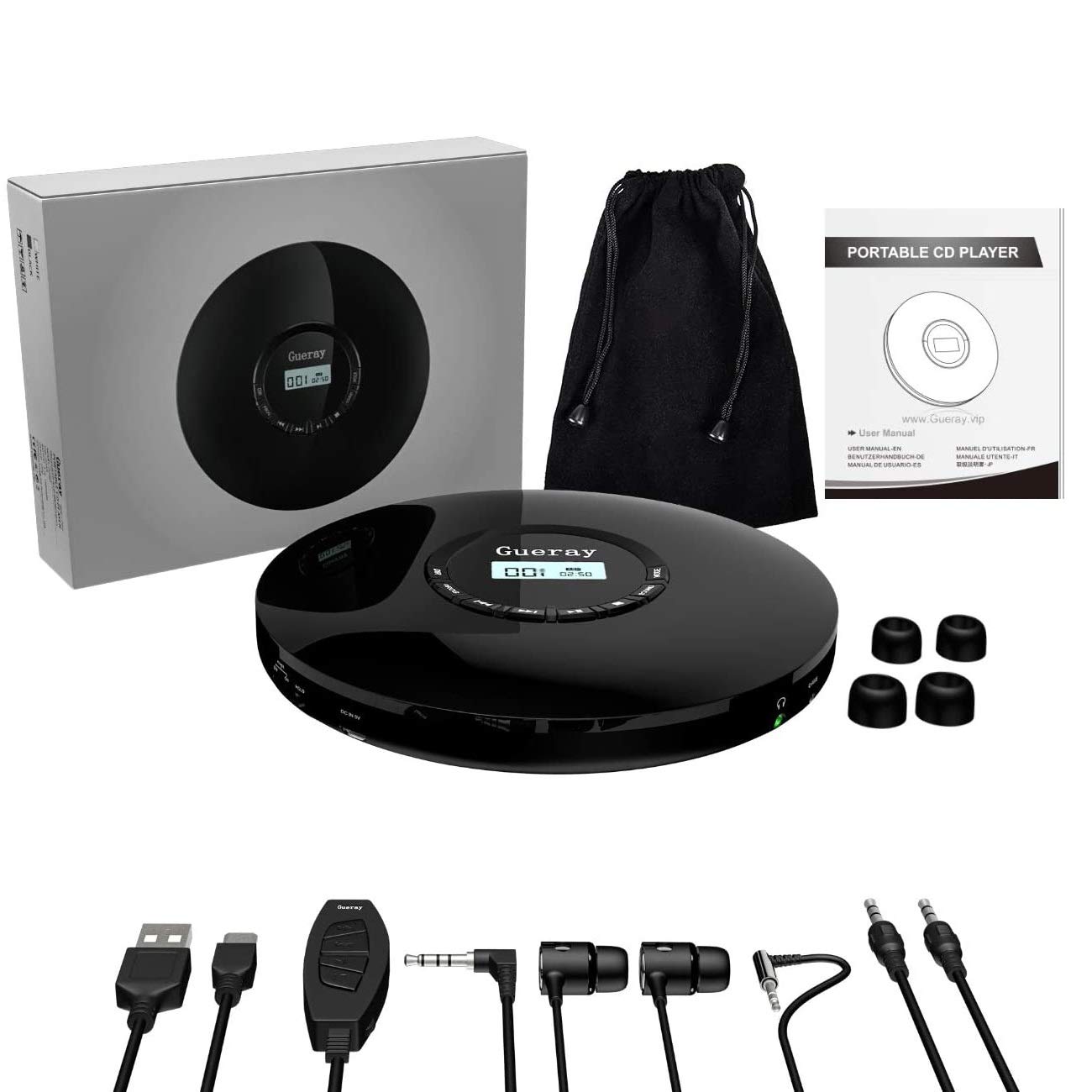 Portable CD Player 1400mAh CD Walkman Rechargeable CD Player Portable