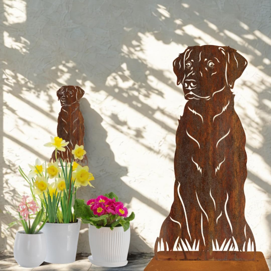 Terma Stahldesign Edelrost Hund Labrador lebensgroß Metall Gartenfigur Handmade Germany wetterfest Gartendeko Tierfigur Rostfigur Geschenk Grabdeko