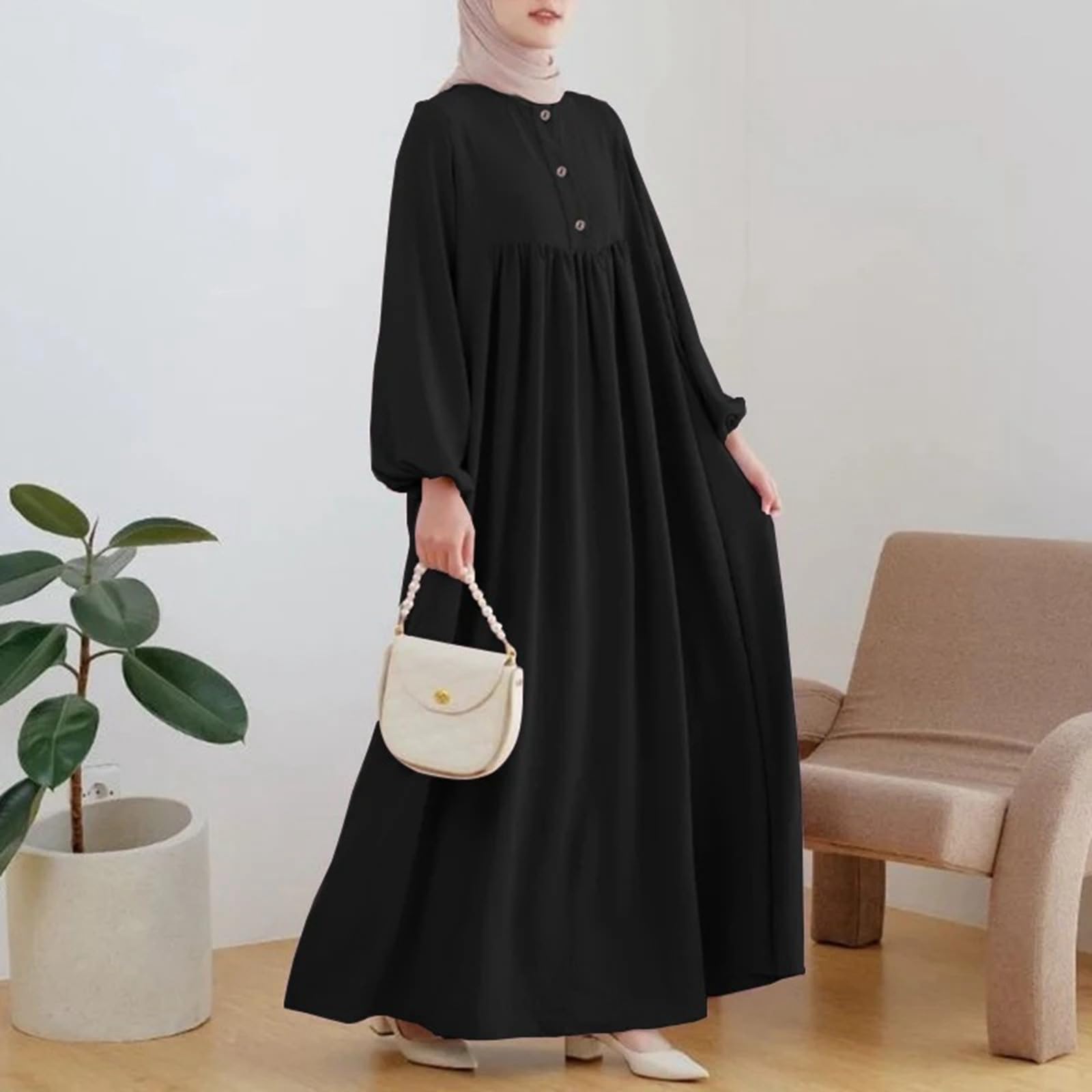 Abaya Damen Baumwolle Set Sommer Frühling Gebetskleid Burka Große Größe Für Frauen Kleidung Abaya-Set Lang Muslim Hijab-Kleid Elegant mit Kopftuch Gebetskleidung Muslimische Islam
