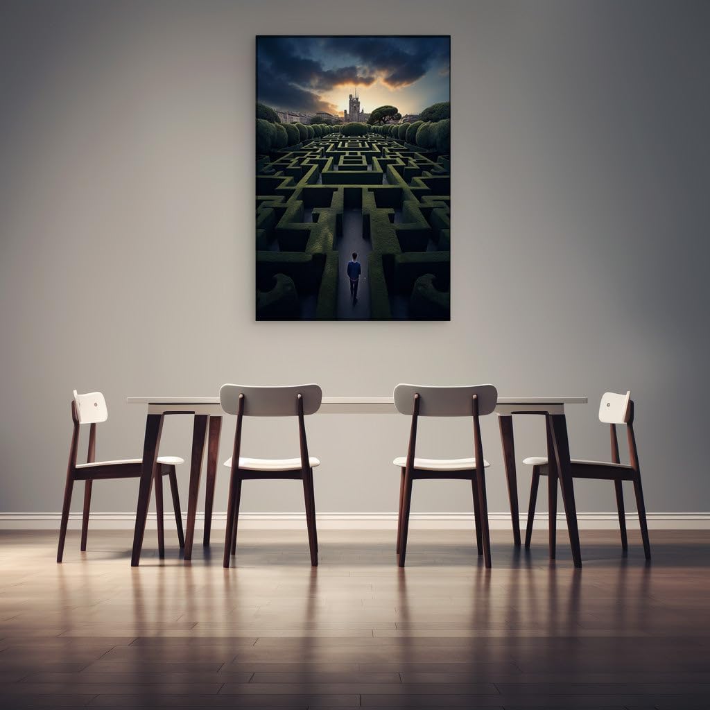 Canvas for Living room. Labyrinth of Choices: The Mysterious Man in the Maze Deciphering Destiny, 27 x 18 inch Canvas Wall Art - Modern Home Decor