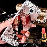 ikasus Galaxy Note 4 Case,Note 4 Case, Plating Bling TPU Mirror Back Case Skin,Luxury Crystal Rhinestone Soft Rubber Bumper Bling Diamond Glitter Mirror Makeup Case Cover for Galaxy Note 4,Rose Gold