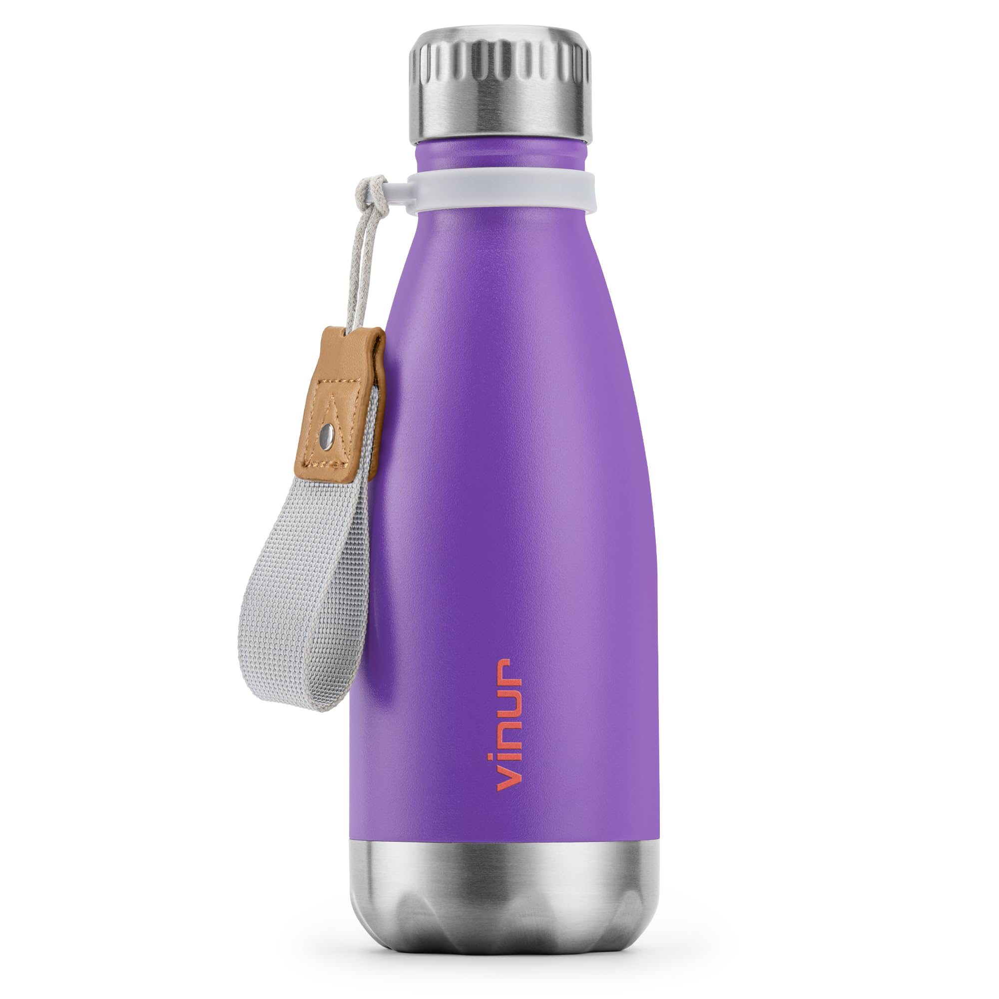 VINUR Kids Water Bottle-12 oz Stainless Steel Double Wall Vacuum Insulated Water Bottle for School-Cola Shape Flask with Carry Rope(Purple)
