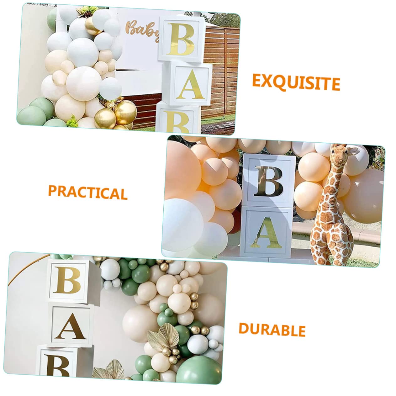 KOMBIUDA Babyboxen mit Luftballonketten aus Papier zur Babyparty Dekoration für Jungen Babybausteine für Shower und Geburtstag