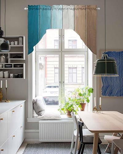 Miniatura 5 de Cortinas de cocina retro con cenefa marrón verde azulado, cenefa con bolsillo para barra, paneles de cortina para dormitorio, sala de estar, baño,