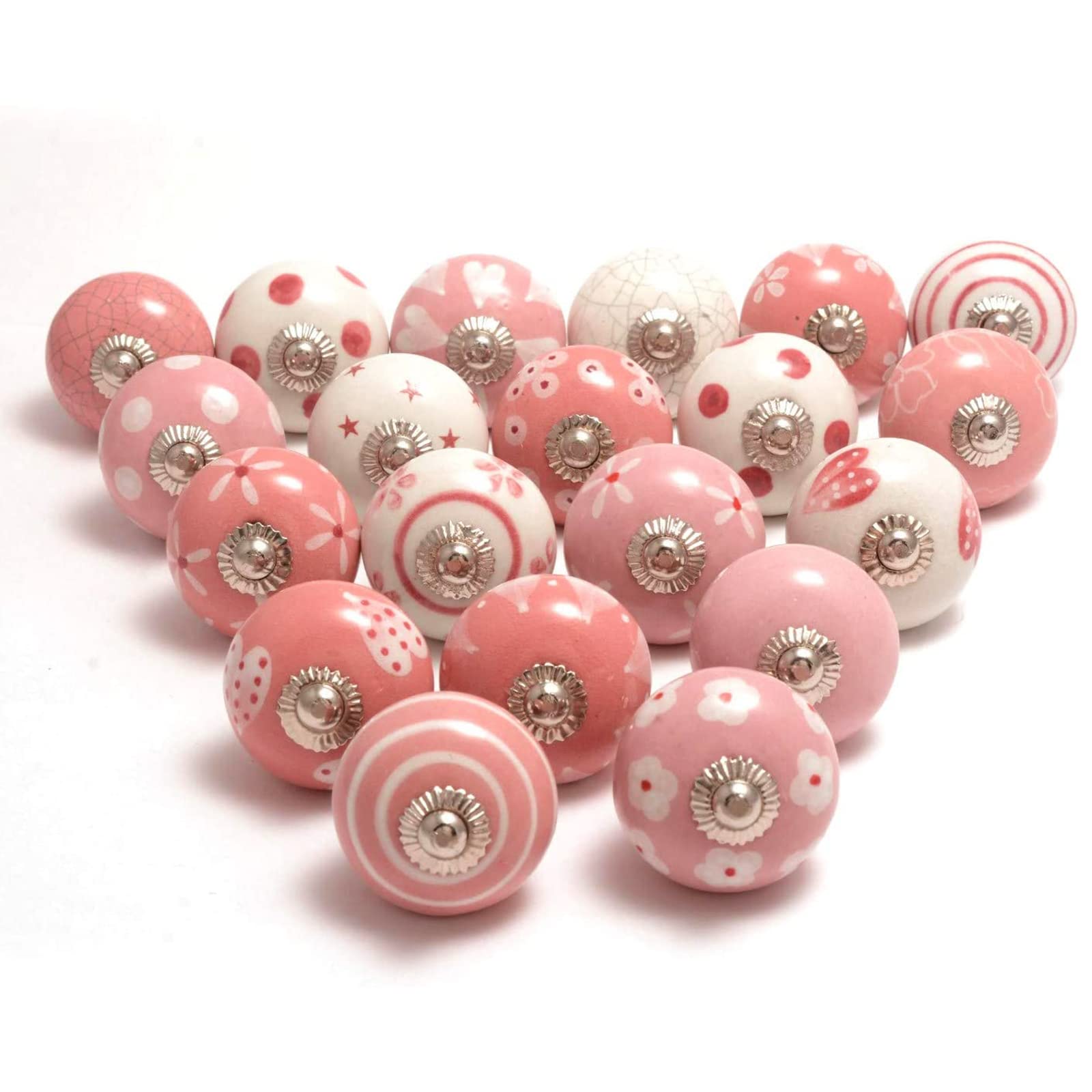 The Boho Street Ceramic Door Handles - Various Ceramic Buttons, Mixed Designs, Cabinet knobs, Drawer Handles 20 Pink & White